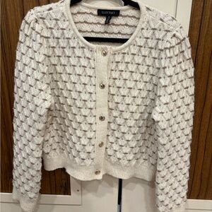 Ellen Tracy Textured Cream and Tan Cardigan